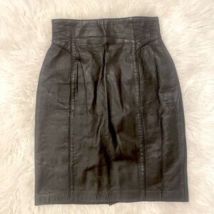 TOFFS vintage high waist midi genuine black leather skirt Size 4P